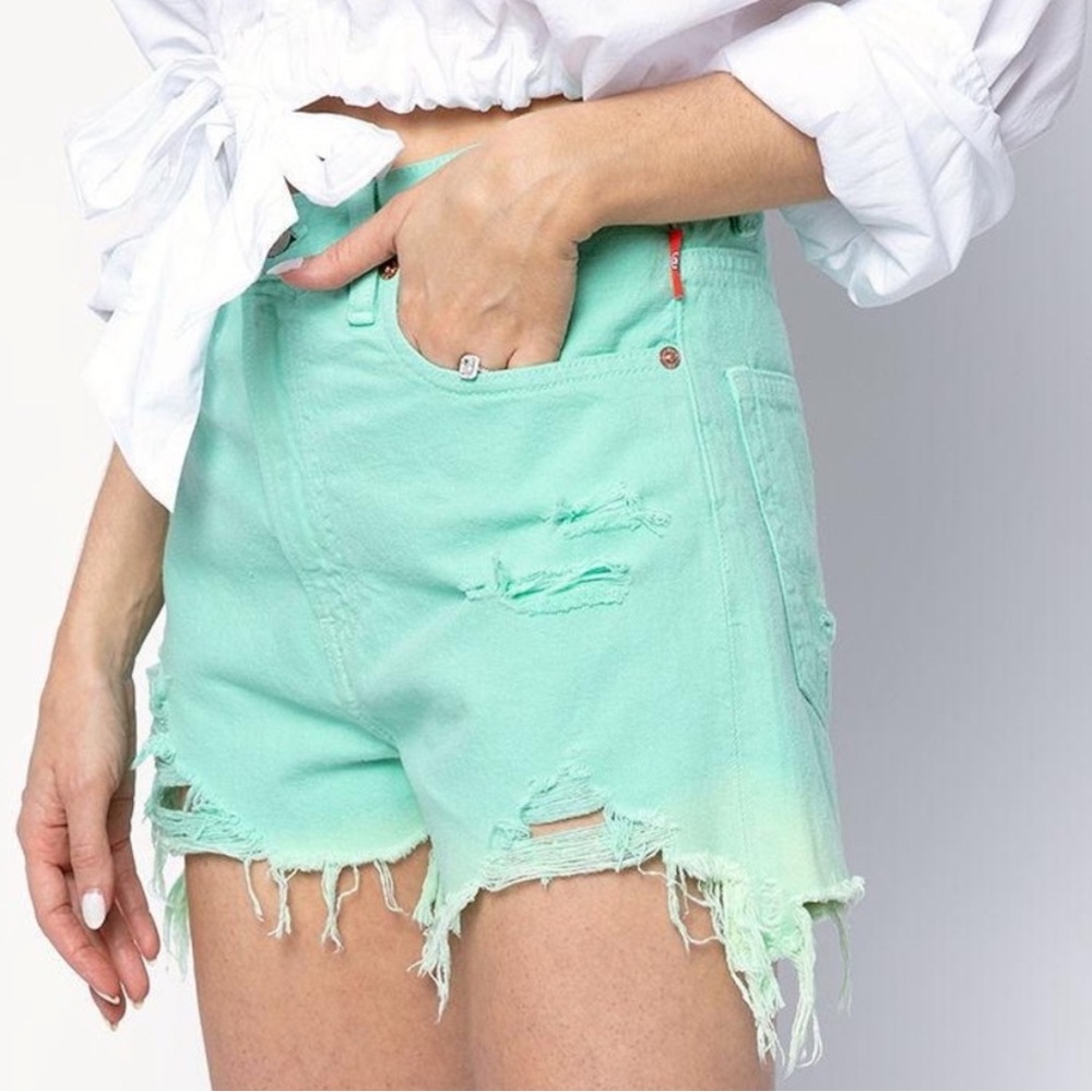 NWT Denimist Mint Green Nic Distressed Jean Shorts Size 27